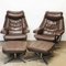 Norwegian Lounge Chairs with Footstools in Brown Leather from Skoghaus Industri, 1960s, Set of 4 9