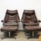 Norwegian Lounge Chairs with Footstools in Brown Leather from Skoghaus Industri, 1960s, Set of 4 11