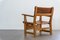 Brutalist Armchair in Pine Wood and Cognac Saddle Leather, 1960s, Image 5