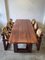 Mesa y sillas de comedor brutalistas de madera, años 70. Juego de 9, Imagen 3
