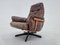 Mid-Century Swivel Leather and Wood Armchair from Göte Möbler Nässjö, Sweden, 1969, Image 5