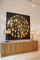 Italian Oak Wood Sideboard with Hand Carved Patterns and Travertine Marble Top, Image 8