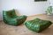Dubai Green Leather Togo Lounge Chair and Pouf by Michel Ducaroy for Ligne Roset, Set of 2 1
