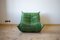 Dubai Green Leather Togo Lounge Chair and Pouf by Michel Ducaroy for Ligne Roset, Set of 2 6