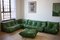 Togo Living Room Set in Green Leather by Michel Ducaroy for Ligne Roset, 1979, Set of 5 1