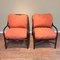 Manou Rattan Armchairs with Orange Cushions, 1980s, Set of 2 1