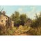 James Wright, Rural Farmhouse Scene with Hens in English Countryside, 20th Century, Oil on Canvas, Framed 6