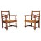 French Art Deco Armchairs in Oak and Rush, 1930s, Set of 2 1