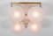 Lampada da soffitto Mid-Century in ottone con globo in vetro bianco e quattro perle, anni '70, Immagine 3