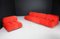 Camaleonda Modular Sofas in Red Velvet attributed to Mario Bellini for B&B Italia / C&B Italia, 1973, Set of 4 2