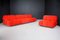 Camaleonda Modular Sofas in Red Velvet attributed to Mario Bellini for B&B Italia / C&B Italia, 1973, Set of 4 3