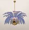 Lámpara de araña Mid-Century moderna de hoja de palma de cristal de Murano y latón, años 70, Imagen 6
