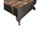 Mesa de centro vintage con vigas de hierro y acero y bloques de madera con ruedas, Imagen 4