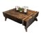 Table Basse Vintage avec Poutres en Fer et Acier et Blocs en Bois sur Roulettes 5