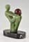 Max Le Verrier, Art Déco desnudo sentado con pelota, 1930, metal y mármol, Imagen 8