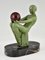 Max Le Verrier, Art Déco desnudo sentado con pelota, 1930, metal y mármol, Imagen 3