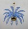 Mid-Century Modern Palm Leaves Chandelier in Light Blue Murano Glass and Brass, 1970 7