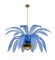 Lámpara de araña Mid-Century moderna con hojas de palma de cristal de Murano azul claro y latón, 1970, Imagen 4