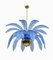 Mid-Century Modern Palm Leaves Chandelier in Light Blue Murano Glass and Brass, 1970 1
