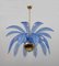 Mid-Century Modern Palm Leaves Chandelier in Light Blue Murano Glass and Brass, 1970 2