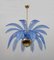 Mid-Century Moderner Kronleuchter mit Palmenblättern aus Hellblauem Muranoglas & Messing, 1970 2
