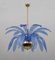 Mid-Century Modern Palm Leaves Chandelier in Light Blue Murano Glass and Brass, 1970, Image 3