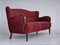 Vintage Danish Three-Seater Sofa in Red Cotton and Beech Wood, 1960s 1