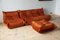 Togo Lounge Chair with Pouf and Three-Seat Sofa in Amber Orange Velvet by Michel Ducaroy for Ligne Roset, Set of 3 2