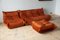 Togo Lounge Chair with Pouf and Three-Seat Sofa in Amber Orange Velvet by Michel Ducaroy for Ligne Roset, Set of 3, Image 2