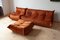 Togo Lounge Chair with Pouf and Three-Seat Sofa in Amber Orange Velvet by Michel Ducaroy for Ligne Roset, Set of 3 3