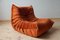Amber Orange Velvet Togo Lounge Chair with Pouf and 3-Seat Sofa by Michel Ducaroy for Ligne Roset, Set of 3 7