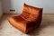 Togo Lounge Chair with Pouf and Three-Seat Sofa in Amber Orange Velvet by Michel Ducaroy for Ligne Roset, Set of 3 5
