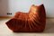 Togo Lounge Chair with Pouf and Three-Seat Sofa in Amber Orange Velvet by Michel Ducaroy for Ligne Roset, Set of 3, Image 9