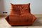 Amber Orange Velvet Togo Lounge Chair with Pouf and 3-Seat Sofa by Michel Ducaroy for Ligne Roset, Set of 3 8