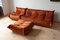Amber Orange Velvet Togo Lounge Chair with Pouf and 3-Seat Sofa by Michel Ducaroy for Ligne Roset, Set of 3 3