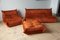 Amber Orange Velvet Togo Lounge Chair with Pouf and 3-Seat Sofa by Michel Ducaroy for Ligne Roset, Set of 3 1