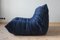 Poltrone Togo in microfibra blu con pouf e divano a tre posti di Michel Ducaroy per Ligne Roset, set di 3, Immagine 6