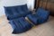 Blue Microfiber Togo Lounge Chair with Pouf and Three-Seat Sofa by Michel Ducaroy for Ligne Roset, Set of 3, Image 1
