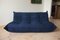 Blauer Togo Sessel aus Mikrofaser mit Pouf und Drei-Sitzer Sofa von Michel Ducaroy für Ligne Roset, 3 . Set 4