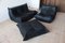 Canapé Deux Places Togo en Cuir Noir avec Pouf par Michel Ducaroy pour Ligne Roset, Set de 3 2