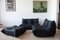 Black Leather Togo Two-Seat Sofa and Lounge Chair with Pouf by Michel Ducaroy for Ligne Roset, Set of 3 3