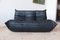 Canapé Deux Places Togo en Cuir Noir avec Pouf par Michel Ducaroy pour Ligne Roset, Set de 3 5