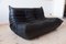 Canapé Deux Places Togo en Cuir Noir avec Pouf par Michel Ducaroy pour Ligne Roset, Set de 3 4