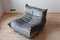 Poltrone Togo in velluto grigio con pouf e divano a tre posti di Michel Ducaroy per Ligne Roset, set di 3, Immagine 4