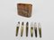 Small Butter Knives with Carved Container by Carl Auböck for Werkstätte Carl Auböck, Austria, 1950s, Set of 7 1
