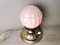 Kleine portugiesische Art Deco Tischlampe mit rosa Opalglaskugel, 1930er 4