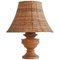 Wabi-Sabi Table Lamp in Turned and Carved Wood with Rattan Shade, 1920s 1