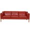 Modell 2213 3-Sitzer Sofa aus rotem Leder von Børge Mogensen, 1990er 1