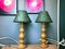 Portuguese Ceramic Table Lamps with Green Paper Lampshades, 1970s, Set of 2 1
