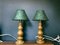Portuguese Ceramic Table Lamps with Green Paper Lampshades, 1970s, Set of 2 2
